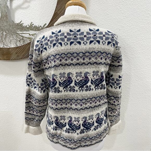 Vintage Bebhinn Marten Irish Wool Cardigan Sweater Fair Isle Bird P XS - Picture 5 of 7